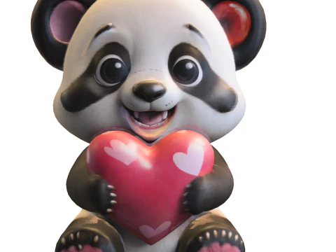 Cute Panda with Heart 3D Model
