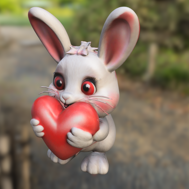 Cute Bunny Holding Heart 3D Model .c4d .max .obj .3ds .fbx .stl .blend