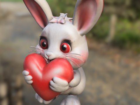 Cute Bunny Holding Heart 3D Model