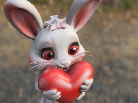 Cute Bunny Holding Heart 3D Model