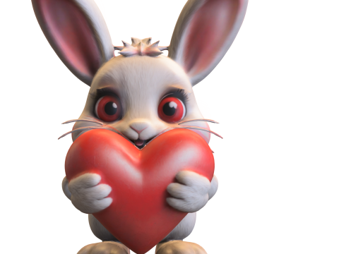 Cute Bunny Holding Heart 3D Model