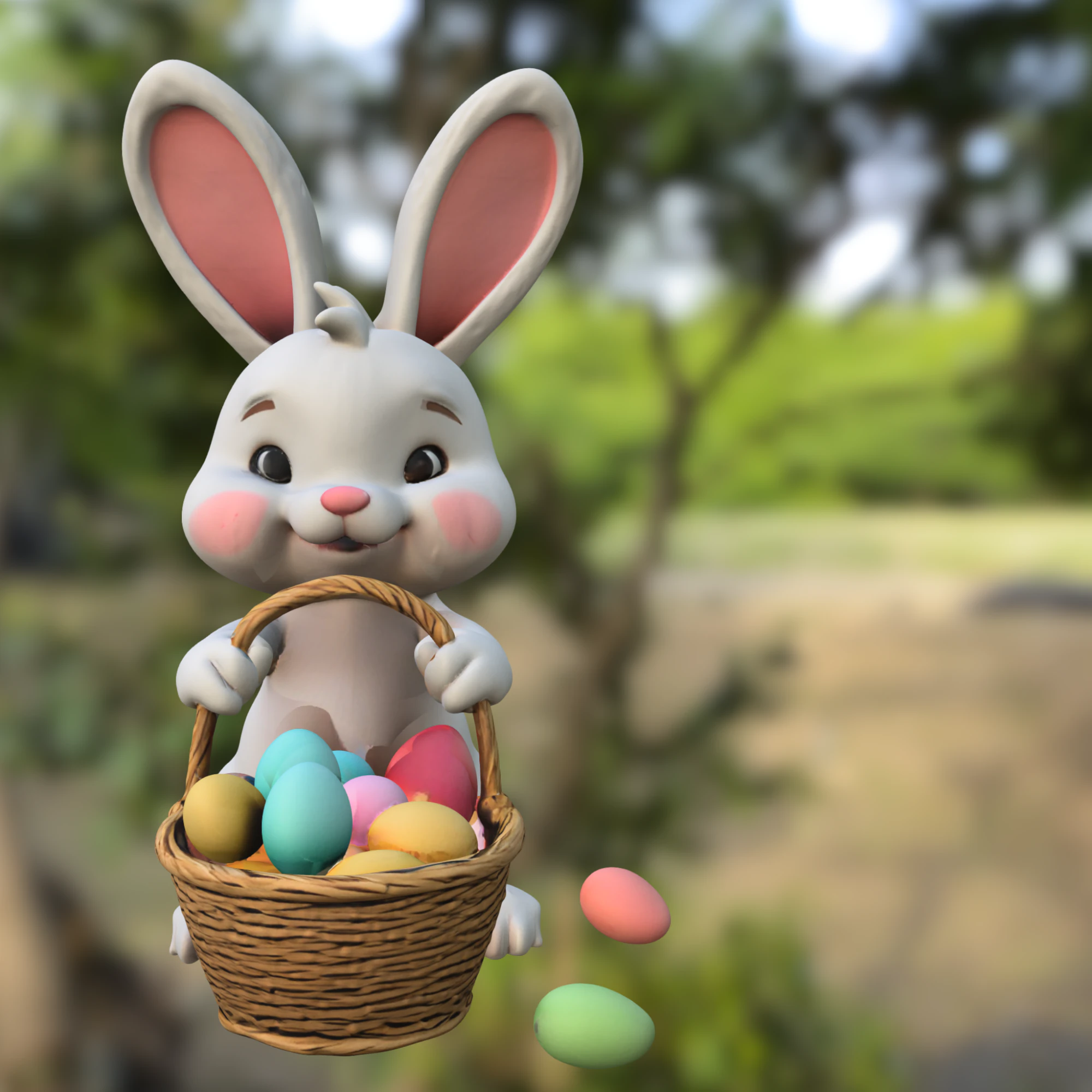Osterhase mit Korb 3D Modell .c4d .max .obj .3ds .fbx .stl .blend 