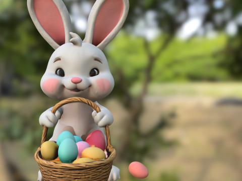 Easter Bunny with Basket 3D Model