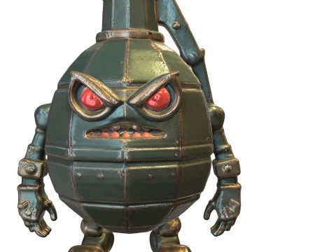 Angry Grenade Bot Stylized Explosive 3D Model