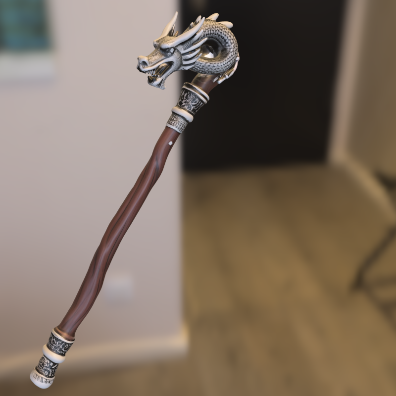 Dragon-Head Magic Staff 3D Model .c4d .max .obj .3ds .fbx .stl .blend