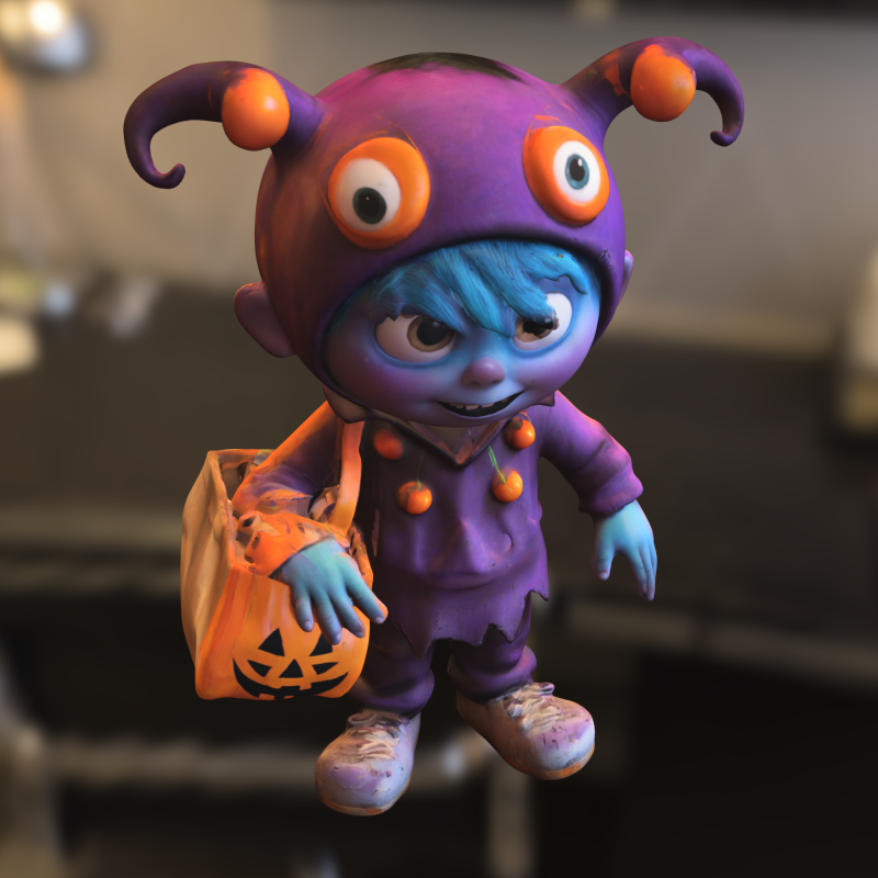 Cute Halloween Trick orTreater 3D Model .c4d .max .obj .3ds .fbx .stl .blend