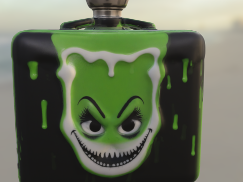 Green Monster Flask Cartoon Toxic Face Bottle 3D Modell
