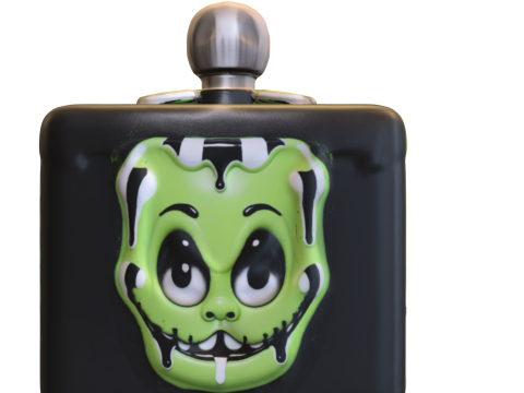 Green Monster Flask Cartoon Toxic Face Bottle 3D Modell