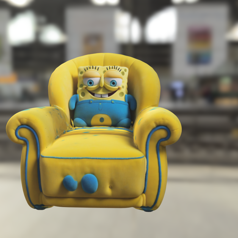 Cartoon Sponge Themed Armchair 3D Model .c4d .max .obj .3ds .fbx .stl .blend 