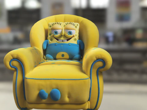 Karikatür Sünger Temalı Koltuk 3D Model