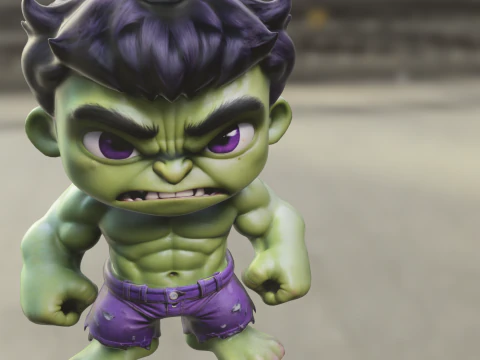 Chibi Hulk Inspired Hero 3D Model