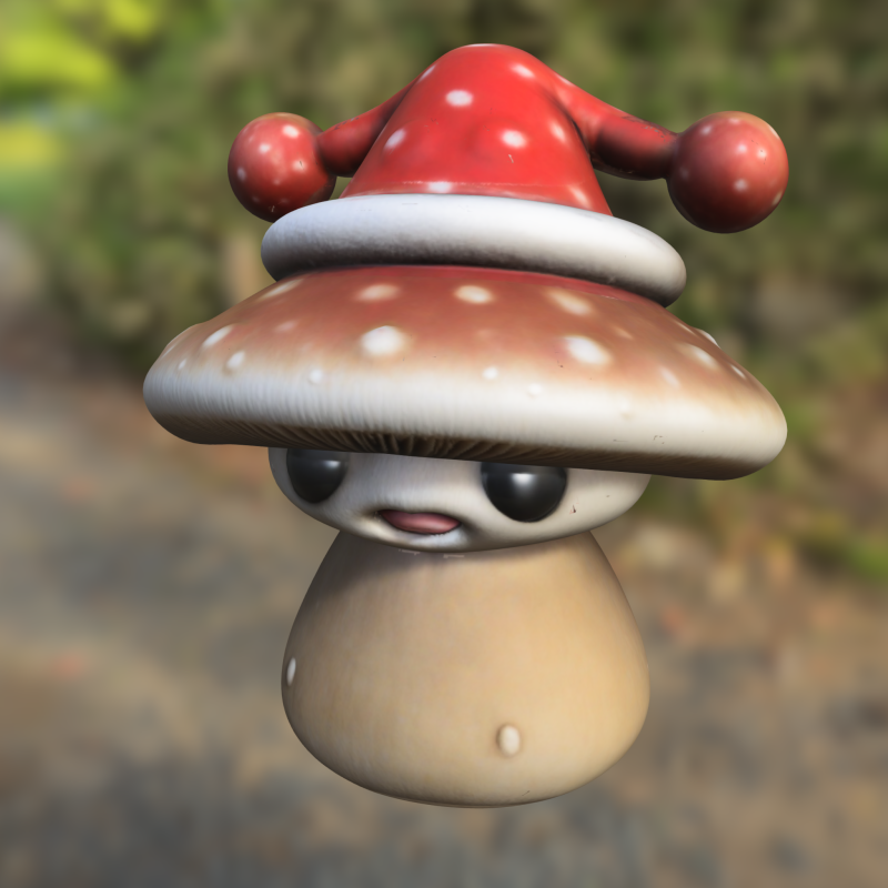 Chibi Mushroom Creature with Santa Hat 3D Model .c4d .max .obj .3ds .fbx .stl .blend 