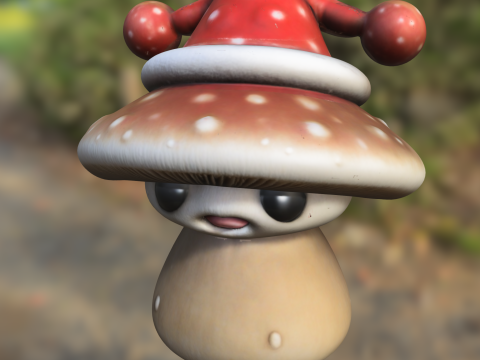 Chibi Mushroom Creature with Santa Hat 3D Modell
