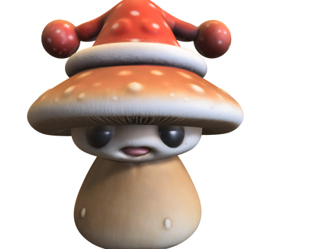 Chibi Mushroom Creature with Santa Hat 3D Model