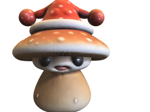 Chibi Mushroom Creature with Santa Hat 3D Model