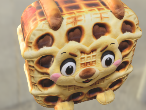 Waffle Critter Cartoon Food Modèle 3D