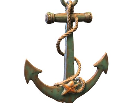 Rustic Nautical Anchor with Rope and Starfish 3D Model