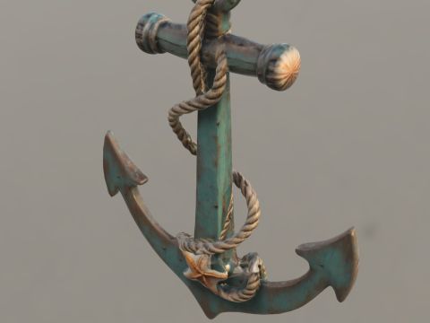 Rustic Nautical Anchor with Rope and Starfish 3D 模型
