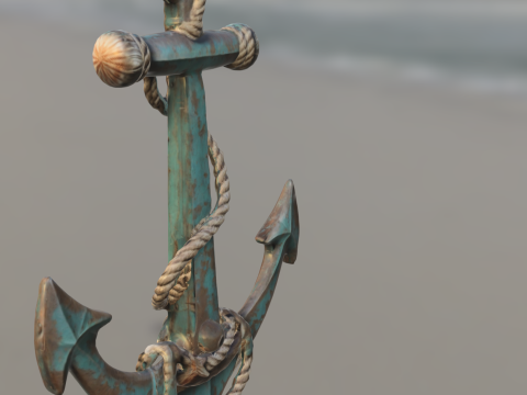 Rustic Nautical Anchor with Rope and Starfish 3D 模型