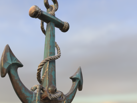 Rustic Nautical Anchor with Rope and Starfish 3D 模型