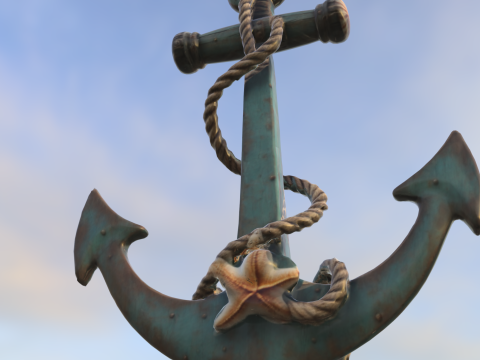 Rustic Nautical Anchor with Rope and Starfish 3D 模型