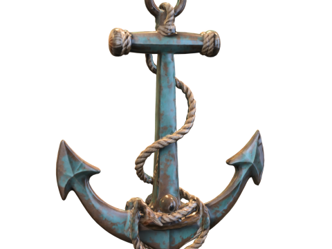 Rustic Nautical Anchor with Rope and Starfish 3D 模型