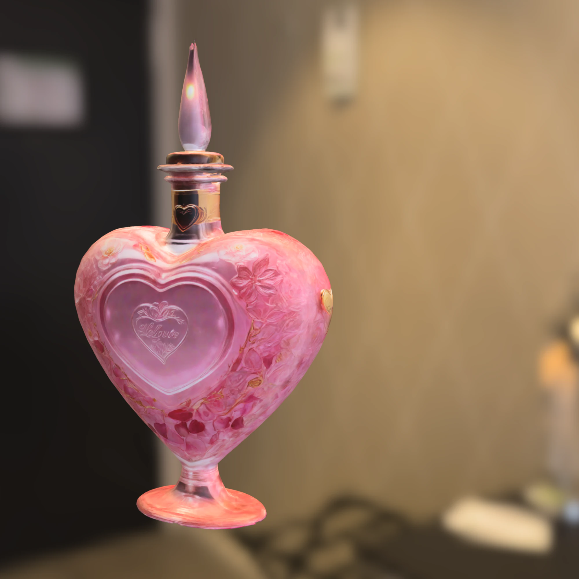 Heart Shaped Love Potion Bottle Romantic Fantasy Elixir 3D Model .c4d .max .obj .3ds .fbx .stl .blend 