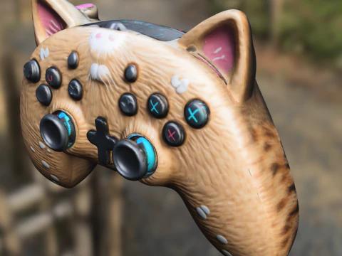 Controlador de jogo com tema de gato Modelo 3D