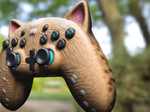 Controlador de jogo com tema de gato Modelo 3D