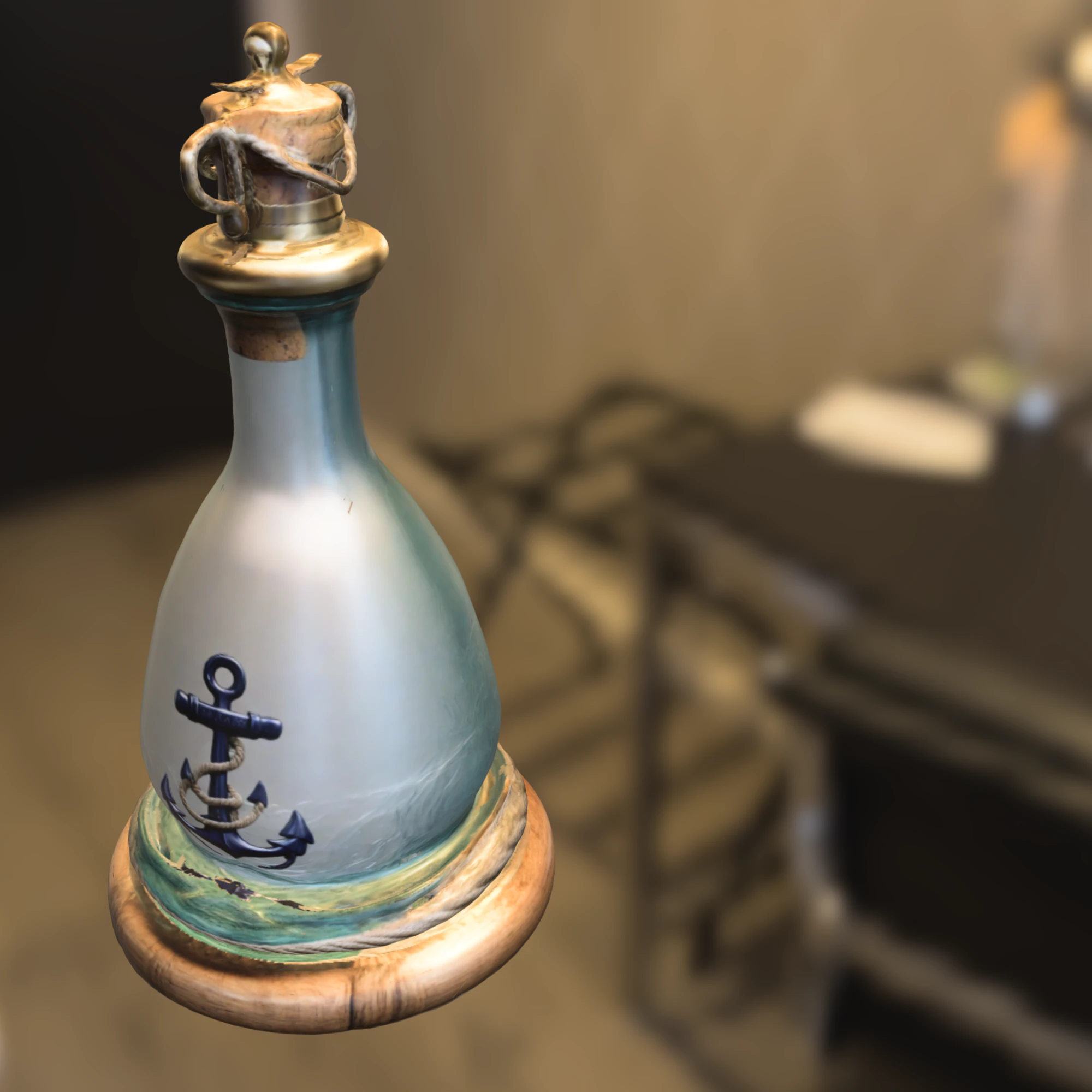 Vintage Marine Bottle with Anchor Emblem 3D Model .c4d .max .obj .3ds .fbx .stl .blend