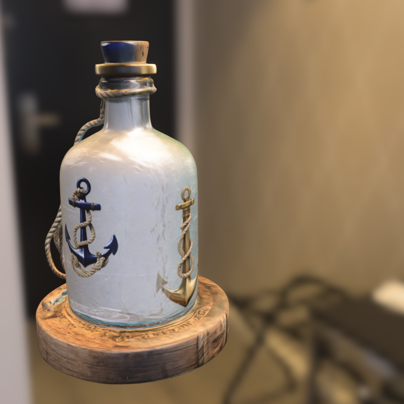 Nautical Glass Bottle with Rope Base and Anchor Modello 3D .c4d .max .obj .3ds .fbx .stl .blend 
