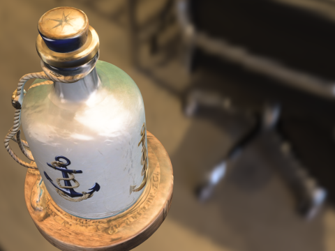 Nautical Glass Bottle with Rope Base and Anchor Modello 3D