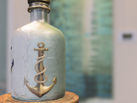 Nautical Glass Bottle with Rope Base and Anchor Modello 3D