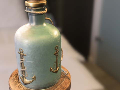 Nautical Glass Bottle with Rope Base and Anchor Modello 3D