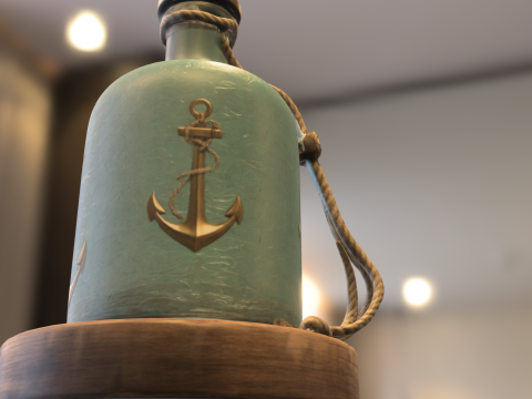 Nautical Glass Bottle with Rope Base and Anchor Modello 3D