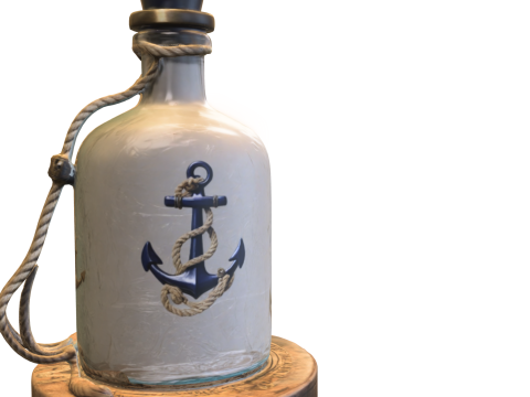 Nautical Glass Bottle with Rope Base and Anchor Modello 3D