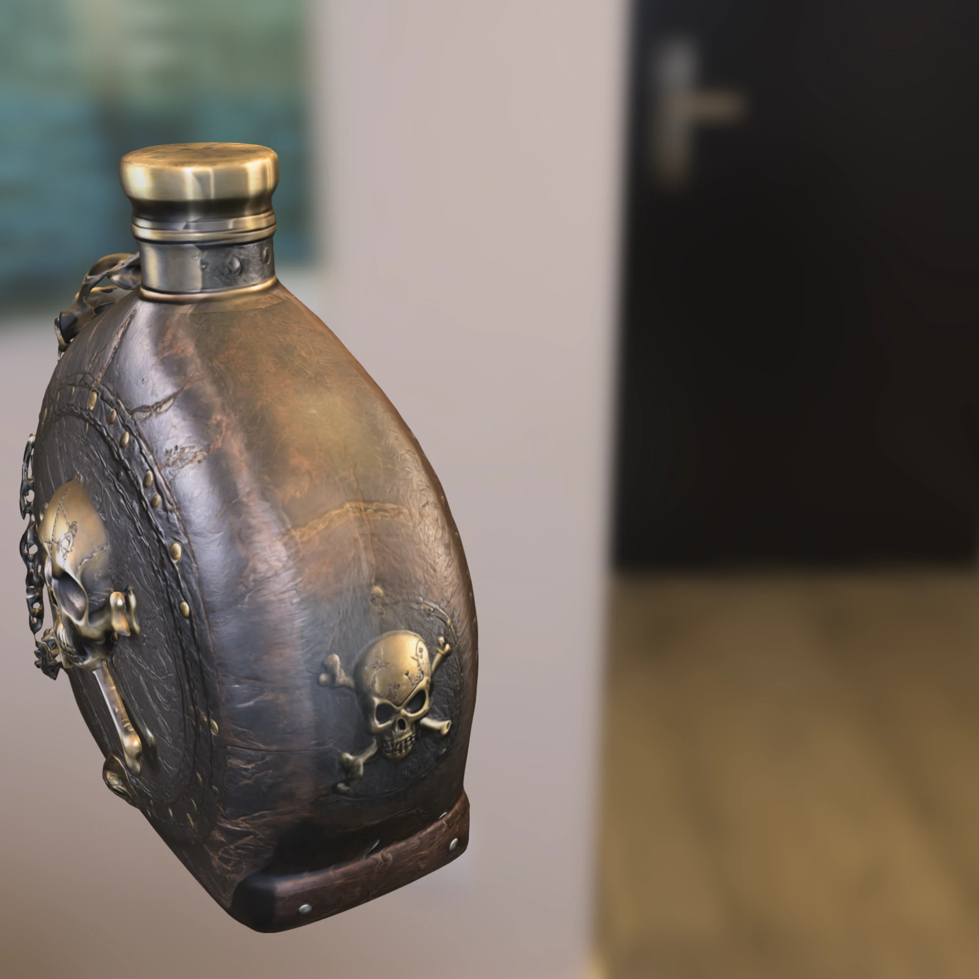Black Skull Canteen 3D Model .c4d .max .obj .3ds .fbx .stl .blend