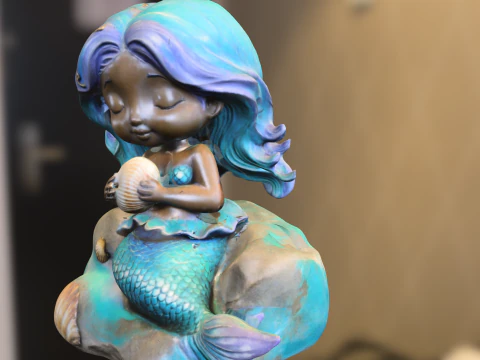 Sirena Chibi sulla roccia Modello 3D