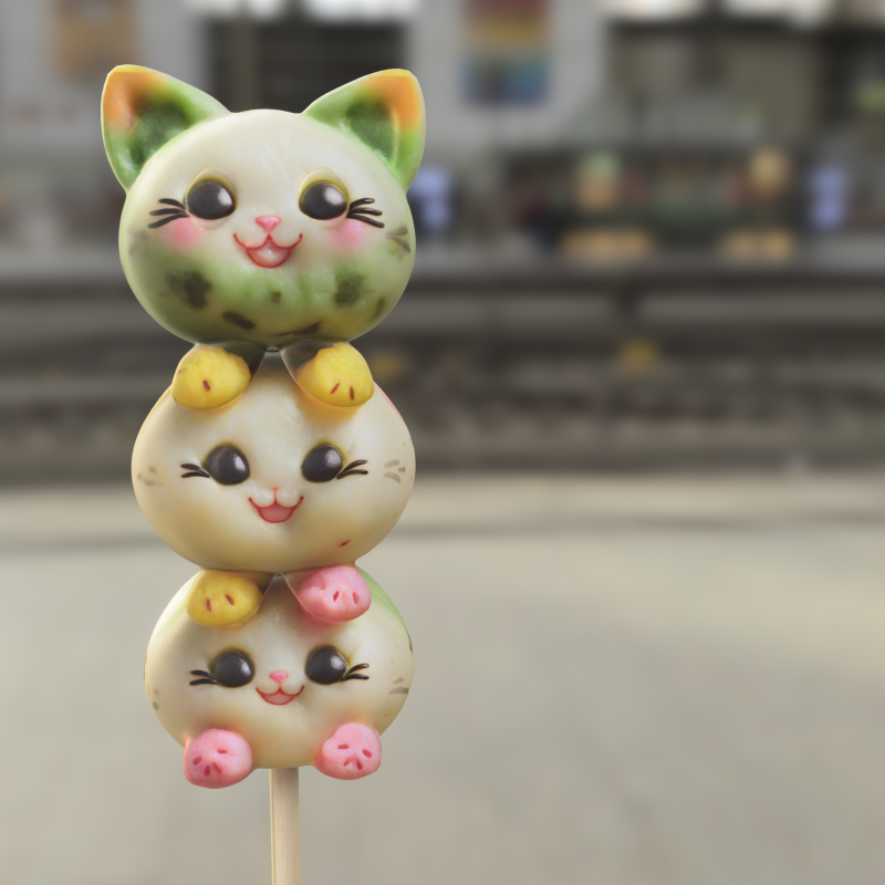 Kawaii Cat Dango Skewer 3D Model .c4d .max .obj .3ds .fbx .stl .blend