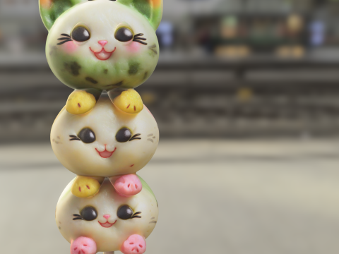 Kawaii Cat Dango Skewer 3D Model