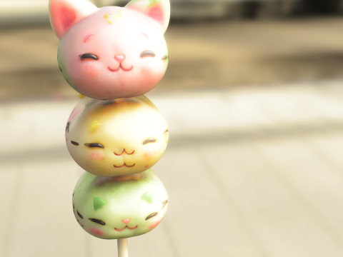 Kawaii Cat Dango Skewer 3D Model