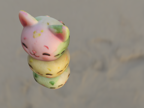 Kawaii Cat Dango Skewer 3D Model