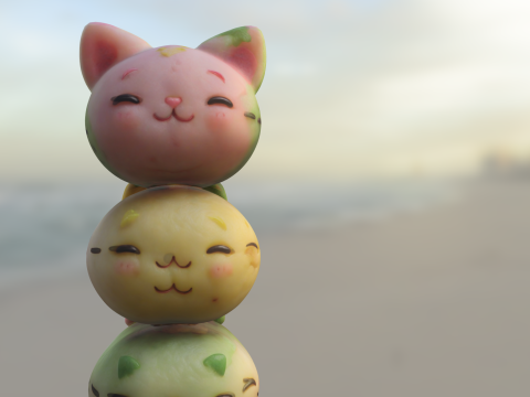 Kawaii Cat Dango Skewer 3D Model