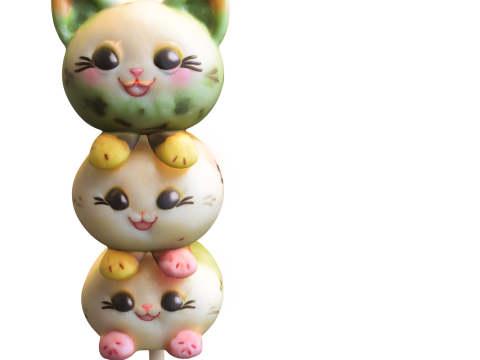 Kawaii Cat Dango Skewer 3D Model