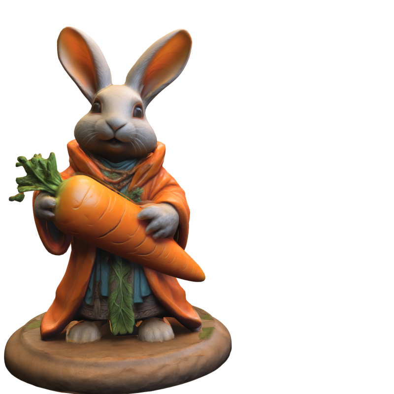 Rabbit Monk Holding Giant Carrot 3D Model .c4d .max .obj .3ds .fbx .stl .blend