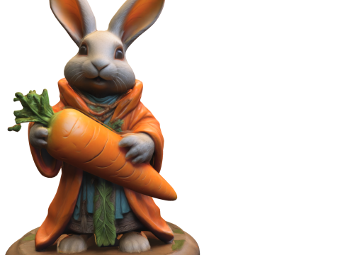 Rabbit Monk Holding Giant Carrot 3D Model