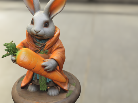 Rabbit Monk Holding Giant Carrot 3D Model