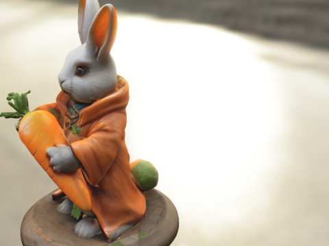 Rabbit Monk Holding Giant Carrot 3D Model