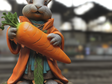 Rabbit Monk Holding Giant Carrot 3D Model