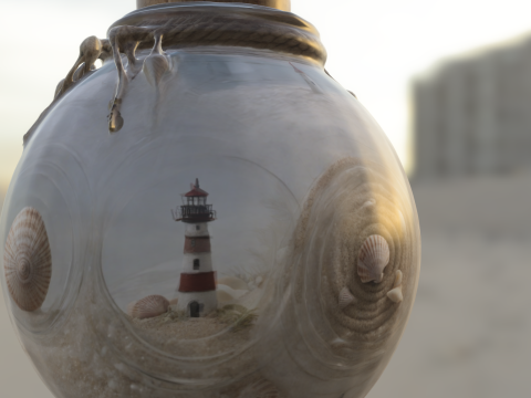 Miniature Lighthouse in Glass Jar Diorama 3D मॉडल